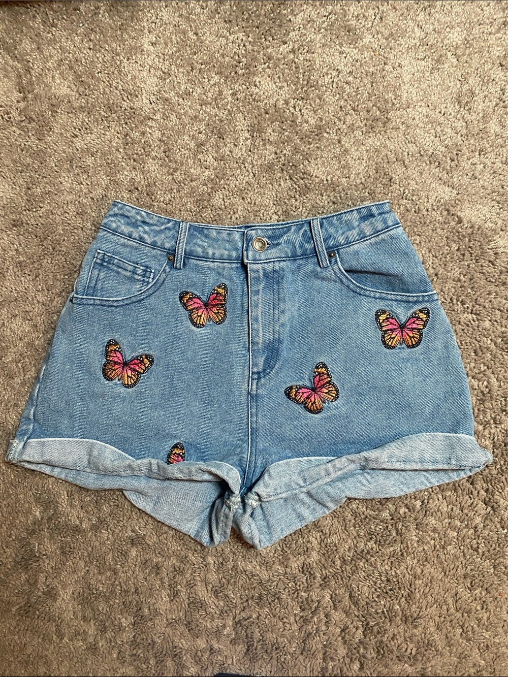 Fashion Nova Denim Butterfly Embroidered High-Waist Women's Shorts